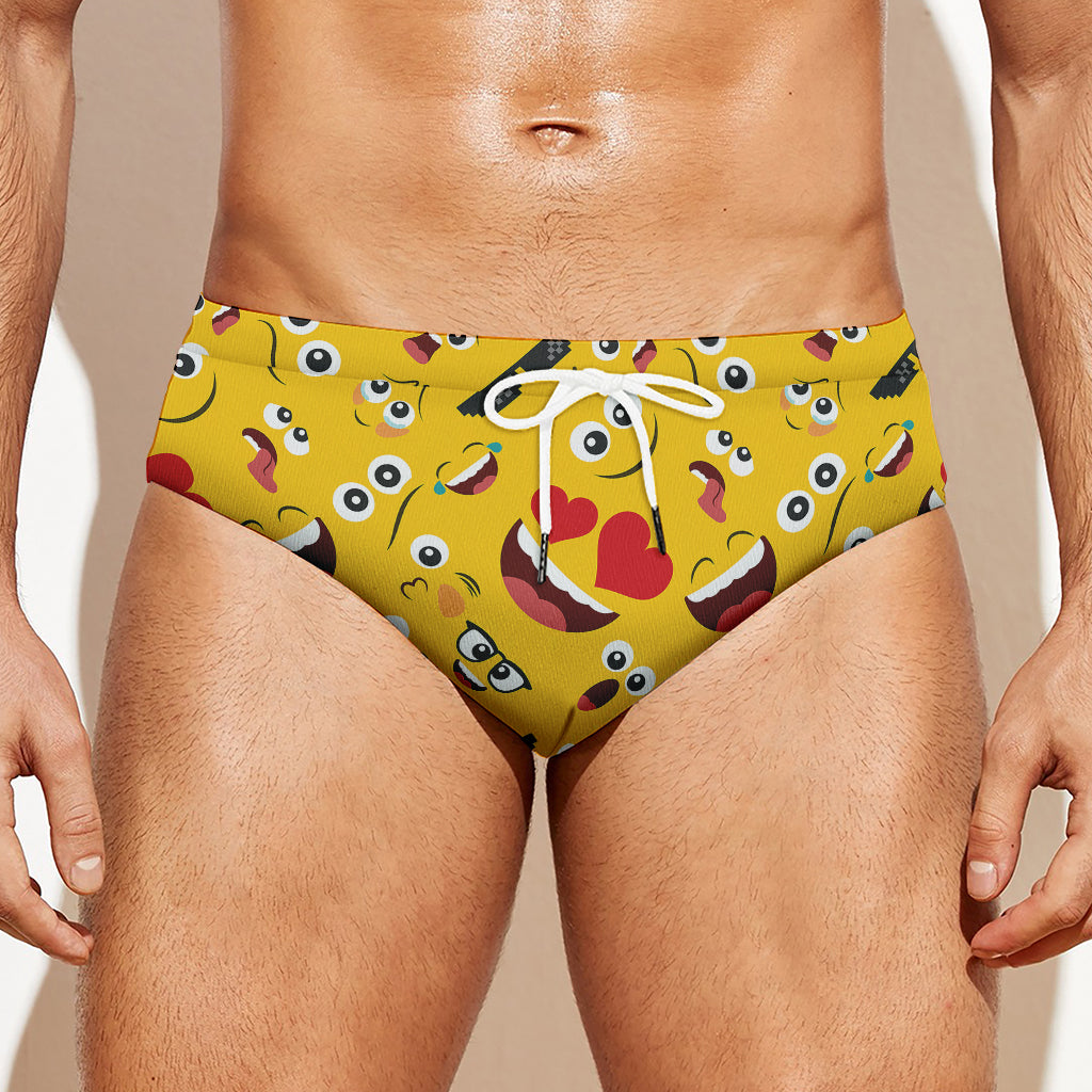 Funny Emoji Pattern Print Men's Swim Briefs