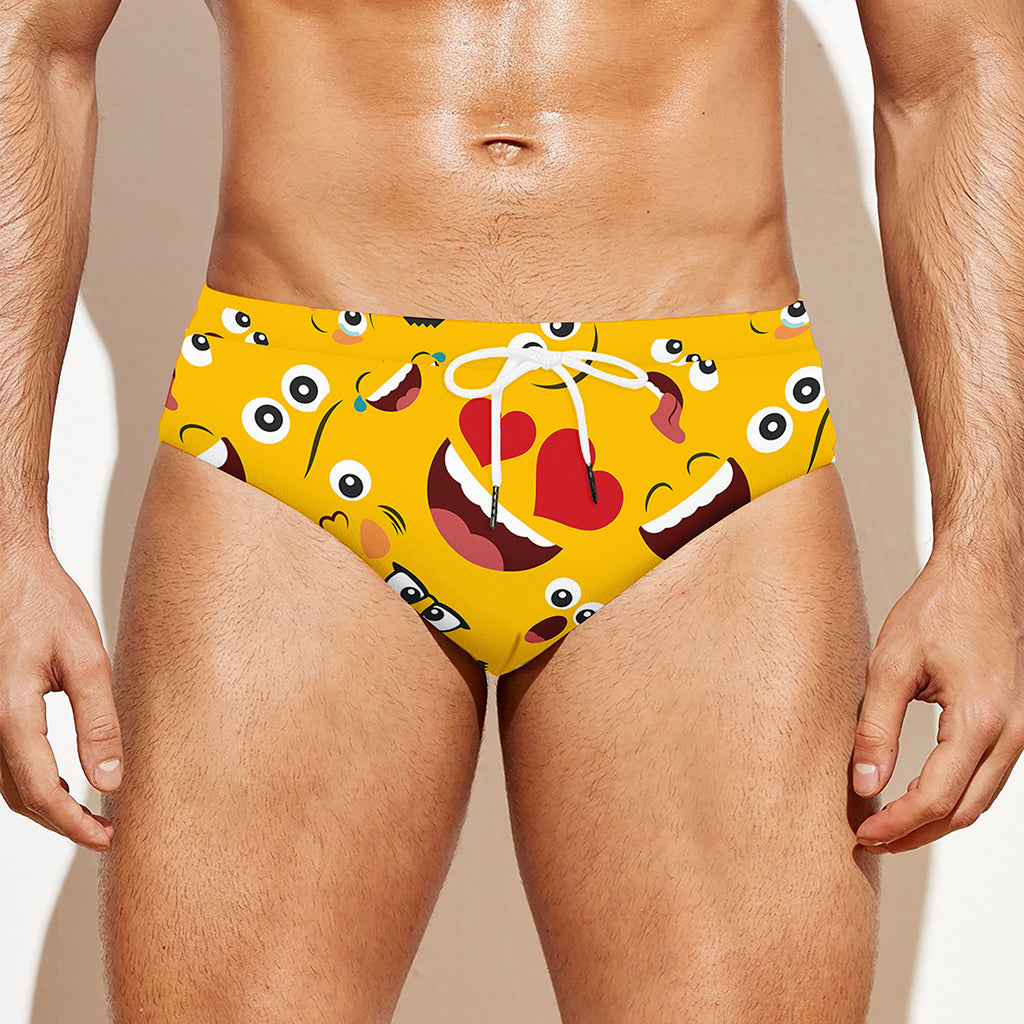 Funny Emoji Pattern Print Men's Swim Briefs