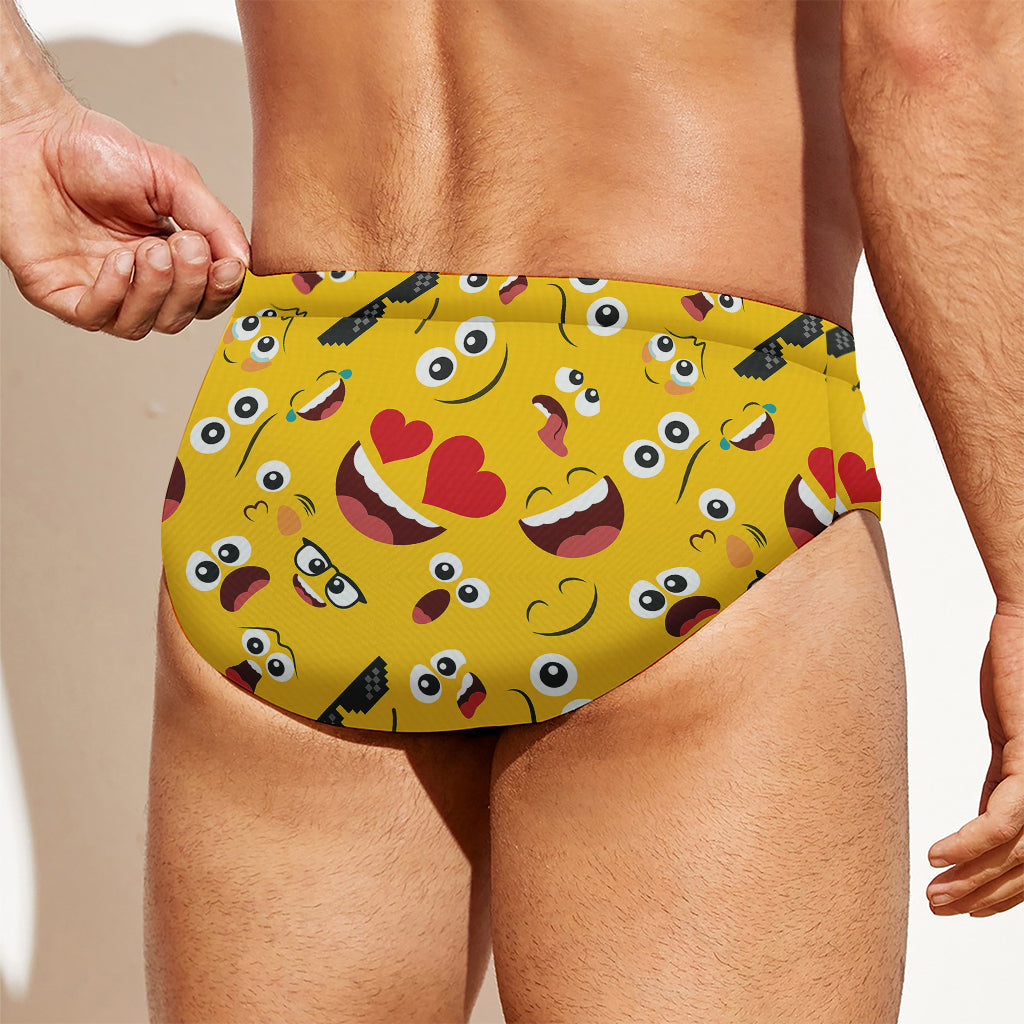 Funny Emoji Pattern Print Men's Swim Briefs