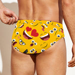 Funny Emoji Pattern Print Men's Swim Briefs
