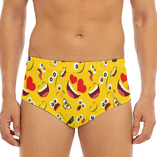 Funny Emoji Pattern Print Men's Triangle Swim Briefs