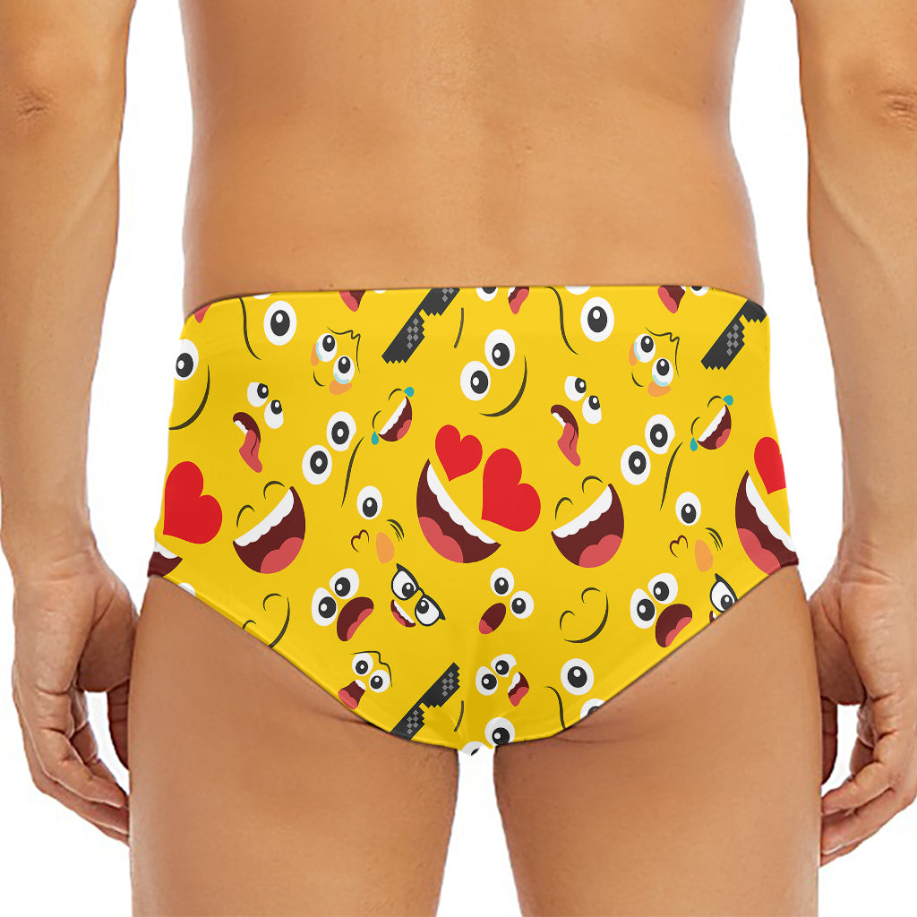 Funny Emoji Pattern Print Men's Triangle Swim Briefs