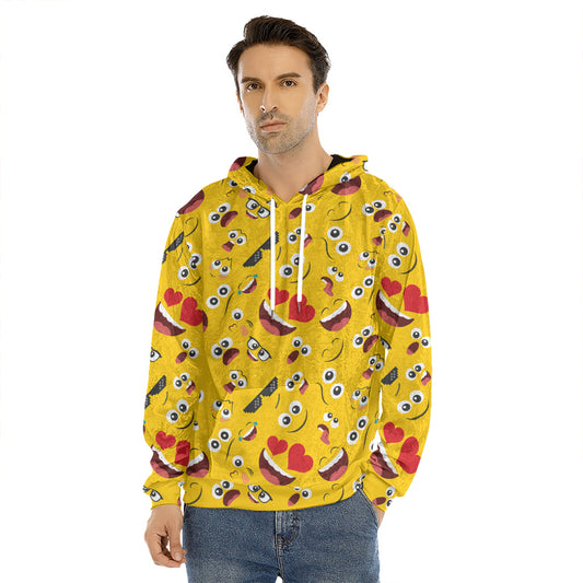 Funny Emoji Pattern Print Men's Velvet Pullover Hoodie