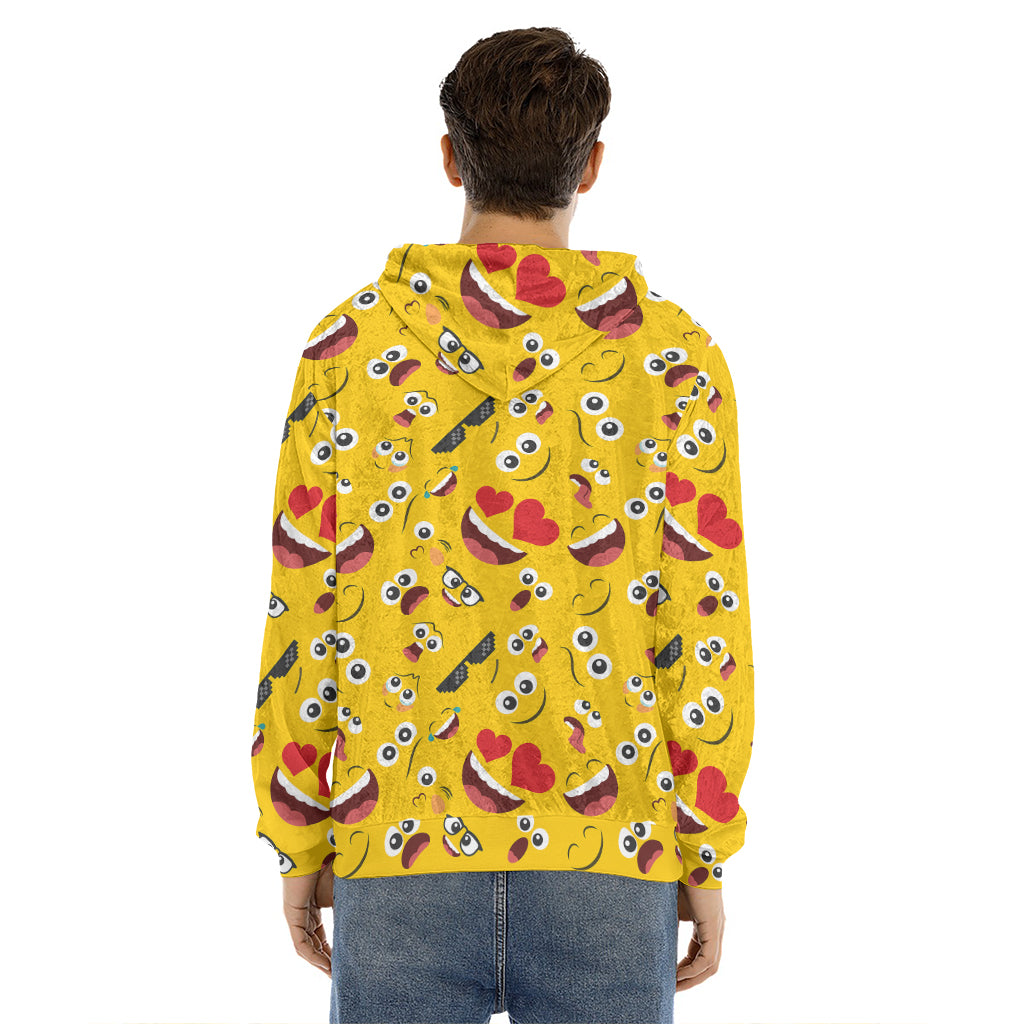 Funny Emoji Pattern Print Men's Velvet Pullover Hoodie