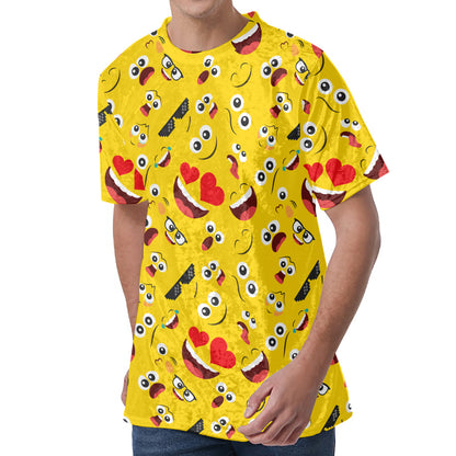 Funny Emoji Pattern Print Men's Velvet T-Shirt