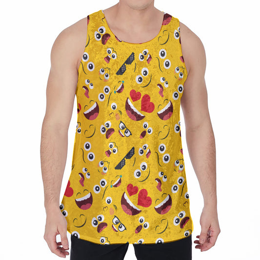 Funny Emoji Pattern Print Men's Velvet Tank Top