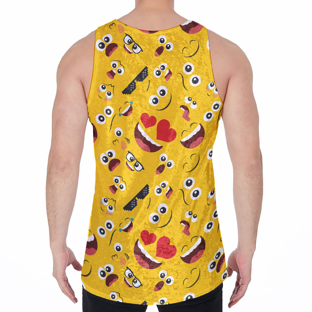 Funny Emoji Pattern Print Men's Velvet Tank Top