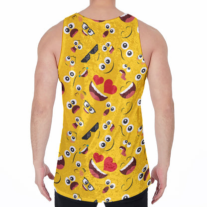 Funny Emoji Pattern Print Men's Velvet Tank Top