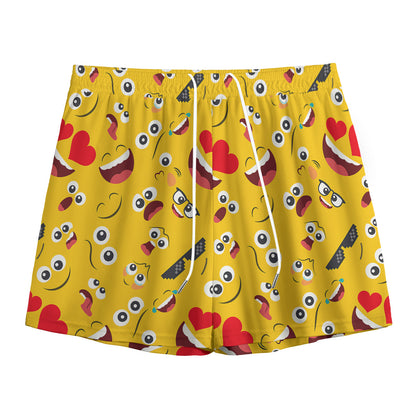 Funny Emoji Pattern Print Mesh Shorts
