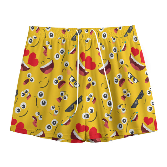 Funny Emoji Pattern Print Mesh Shorts