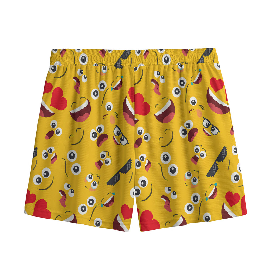 Funny Emoji Pattern Print Mesh Shorts
