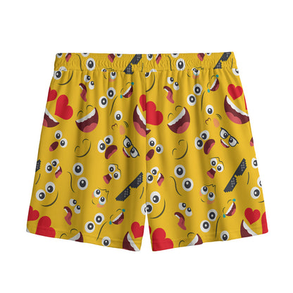 Funny Emoji Pattern Print Mesh Shorts