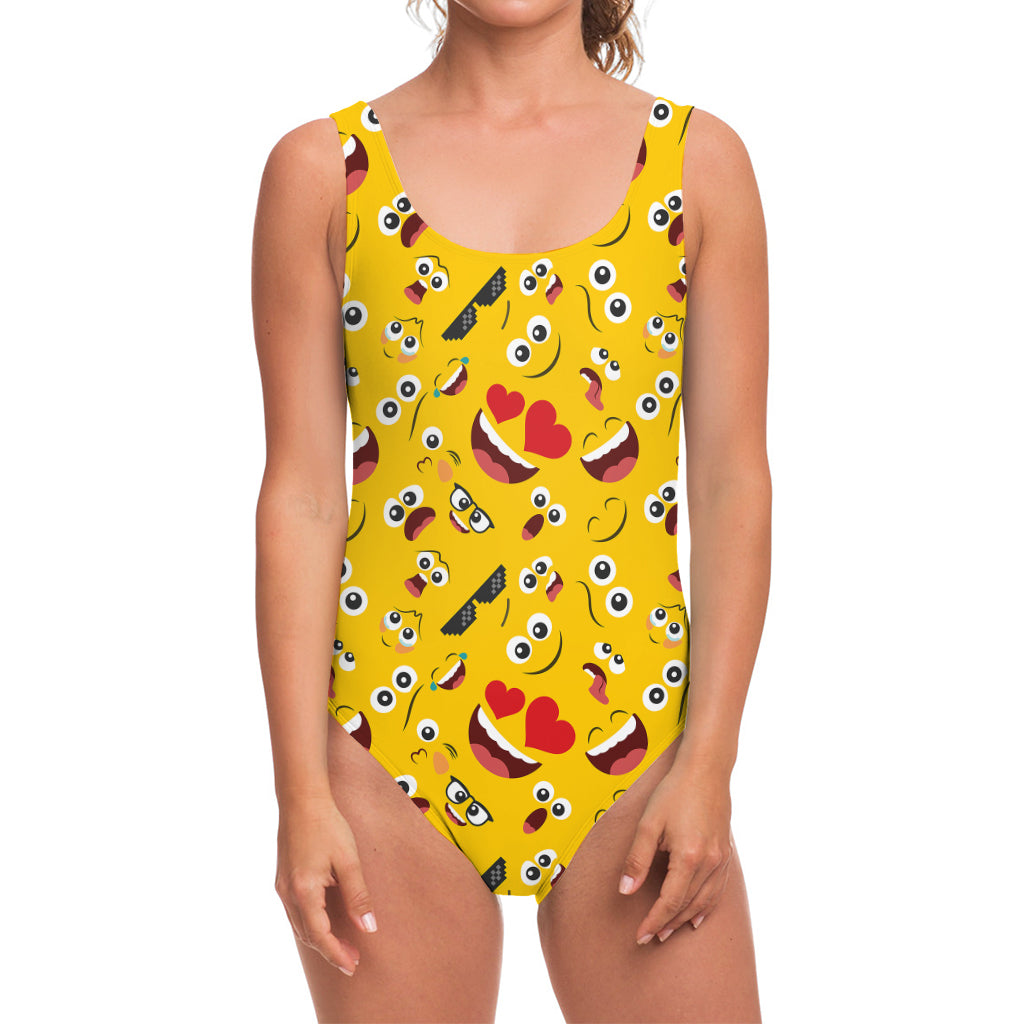 Funny Emoji Pattern Print One Piece Swimsuit