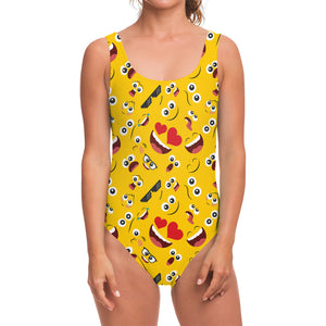 Funny Emoji Pattern Print One Piece Swimsuit