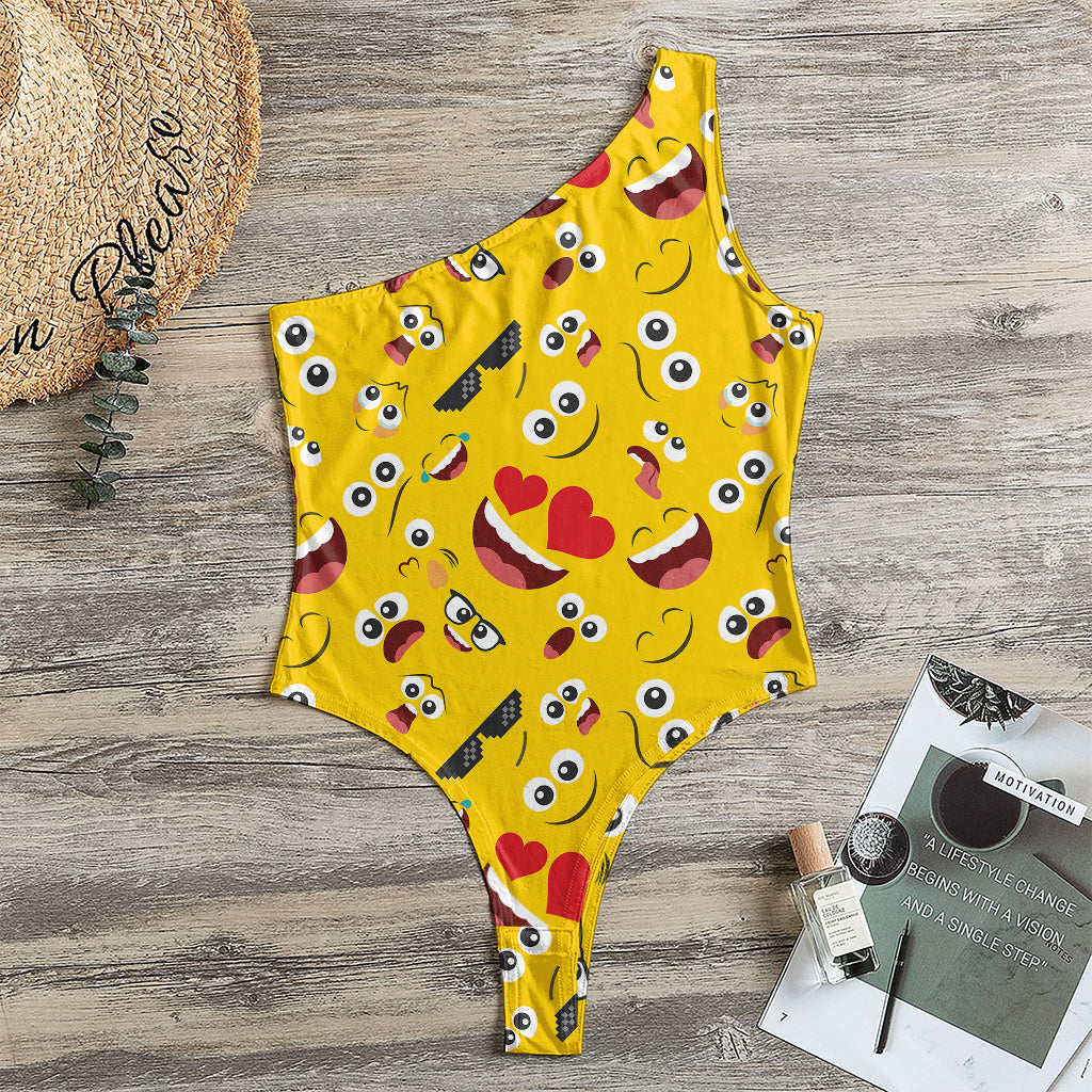 Funny Emoji Pattern Print One Shoulder Bodysuit