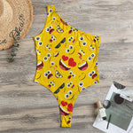 Funny Emoji Pattern Print One Shoulder Bodysuit