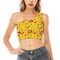 Funny Emoji Pattern Print One Shoulder Crop Top