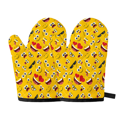 Funny Emoji Pattern Print Oven Mitts