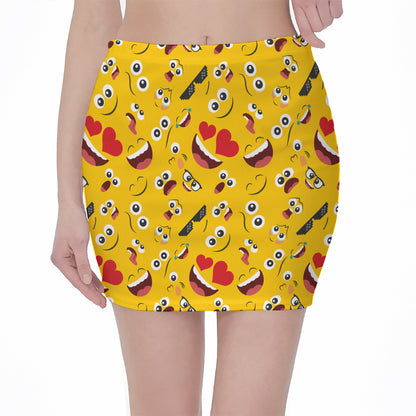 Funny Emoji Pattern Print Pencil Mini Skirt
