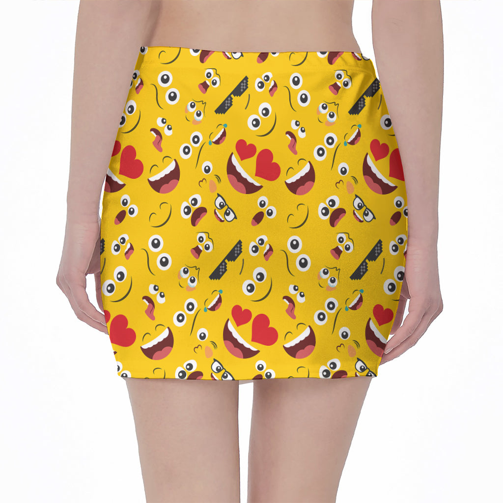 Funny Emoji Pattern Print Pencil Mini Skirt