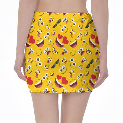Funny Emoji Pattern Print Pencil Mini Skirt