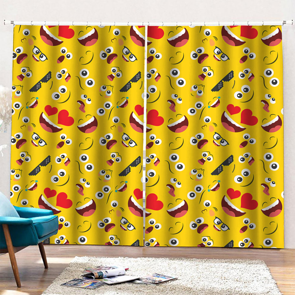 Funny Emoji Pattern Print Pencil Pleat Curtains