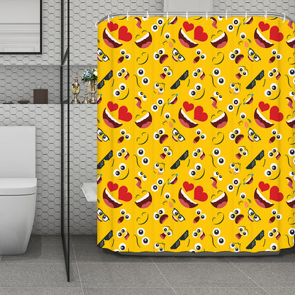 Funny Emoji Pattern Print Polyester Shower Curtain