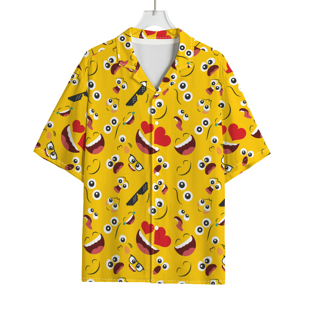 Funny Emoji Pattern Print Rayon Hawaiian Shirt