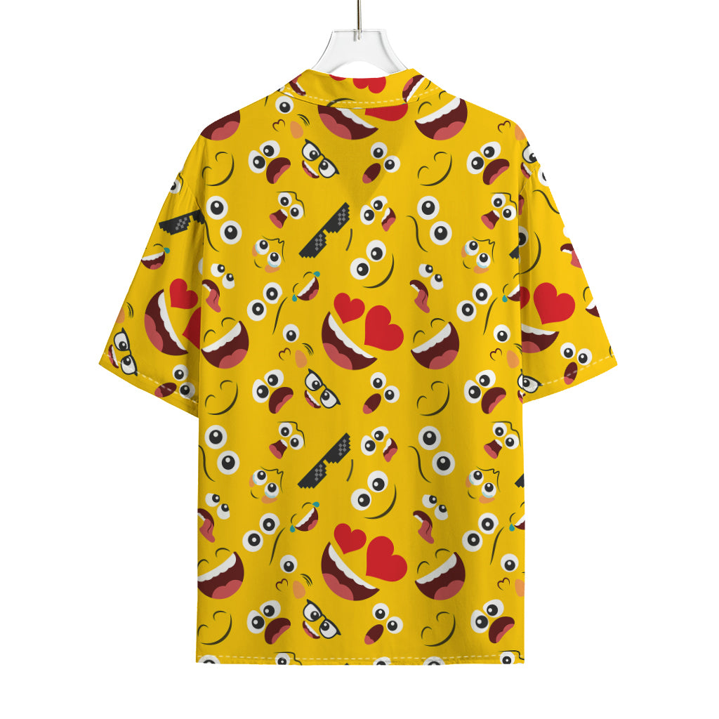Funny Emoji Pattern Print Rayon Hawaiian Shirt
