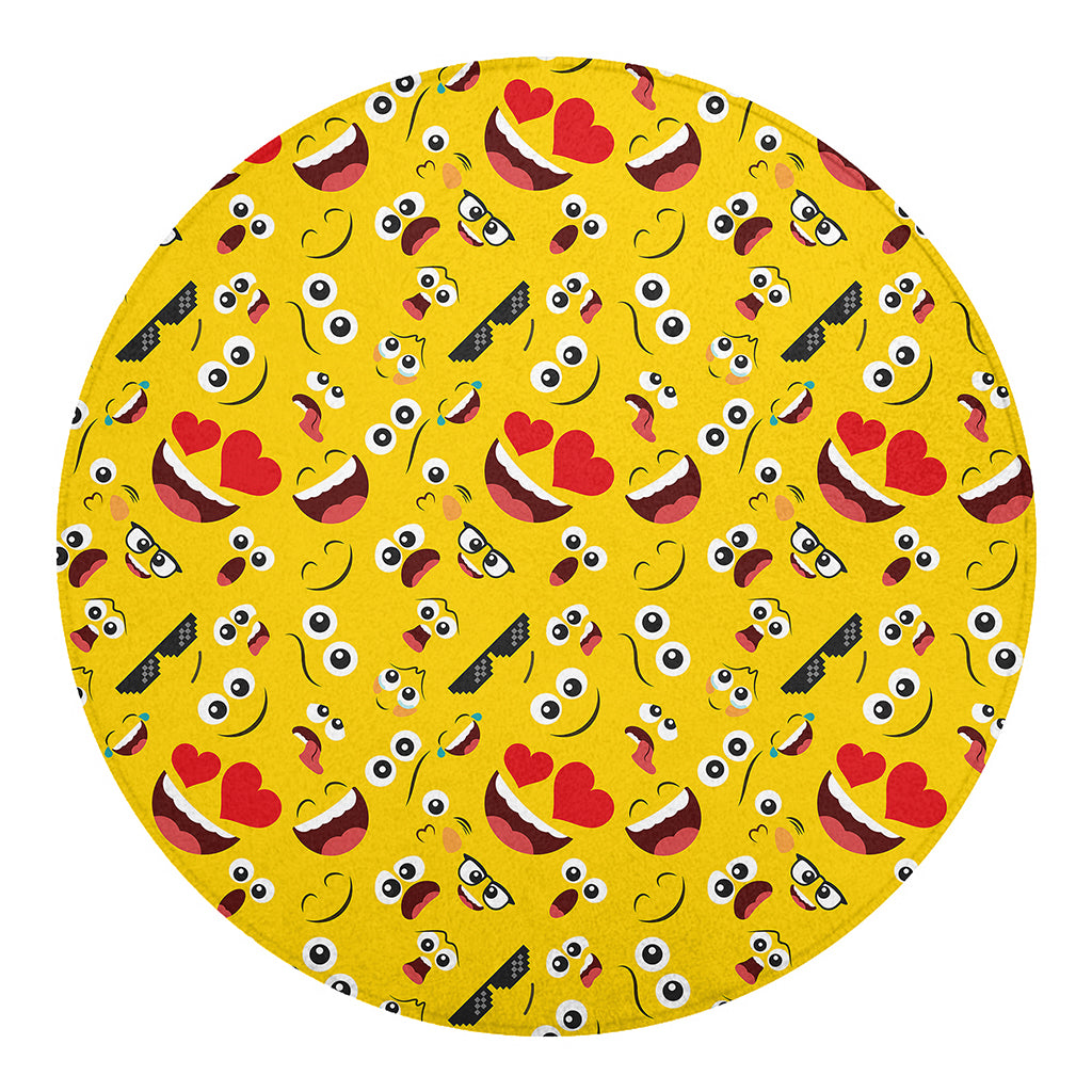 Funny Emoji Pattern Print Round Blanket