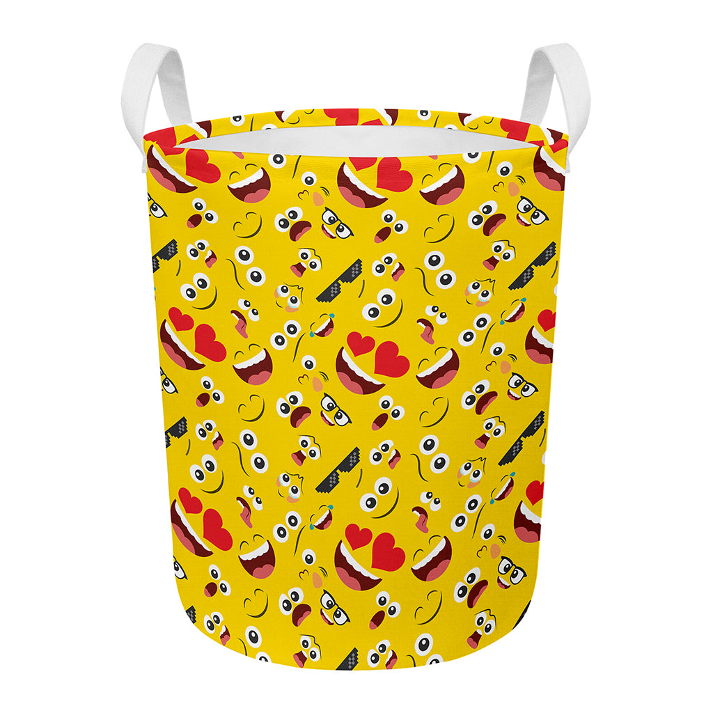 Funny Emoji Pattern Print Round Laundry Basket