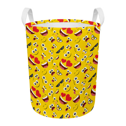 Funny Emoji Pattern Print Round Laundry Basket