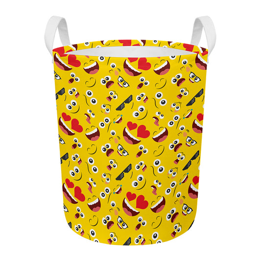 Funny Emoji Pattern Print Round Laundry Basket