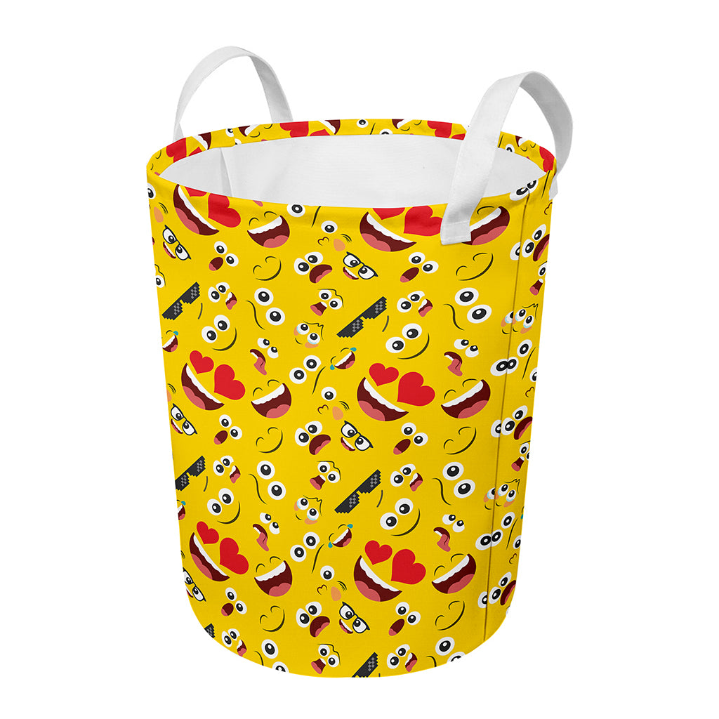 Funny Emoji Pattern Print Round Laundry Basket