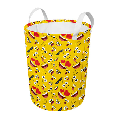Funny Emoji Pattern Print Round Laundry Basket