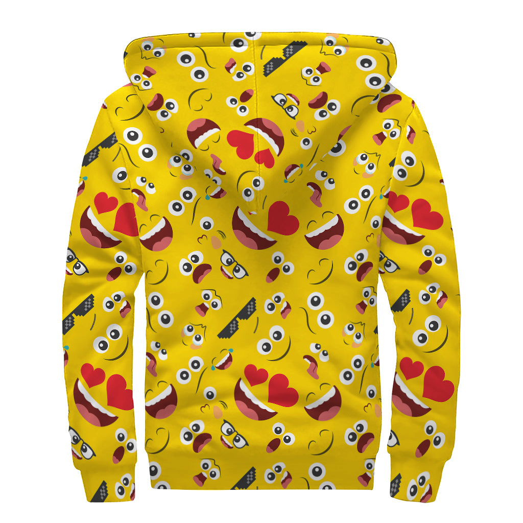 Funny Emoji Pattern Print Sherpa Lined Zip Up Hoodie