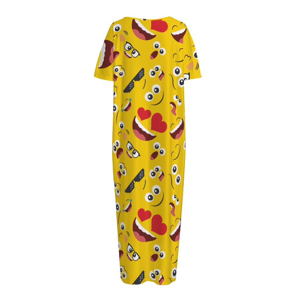 Funny Emoji Pattern Print Short Sleeve Long Nightdress