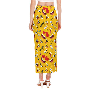 Funny Emoji Pattern Print Side Slit Maxi Skirt