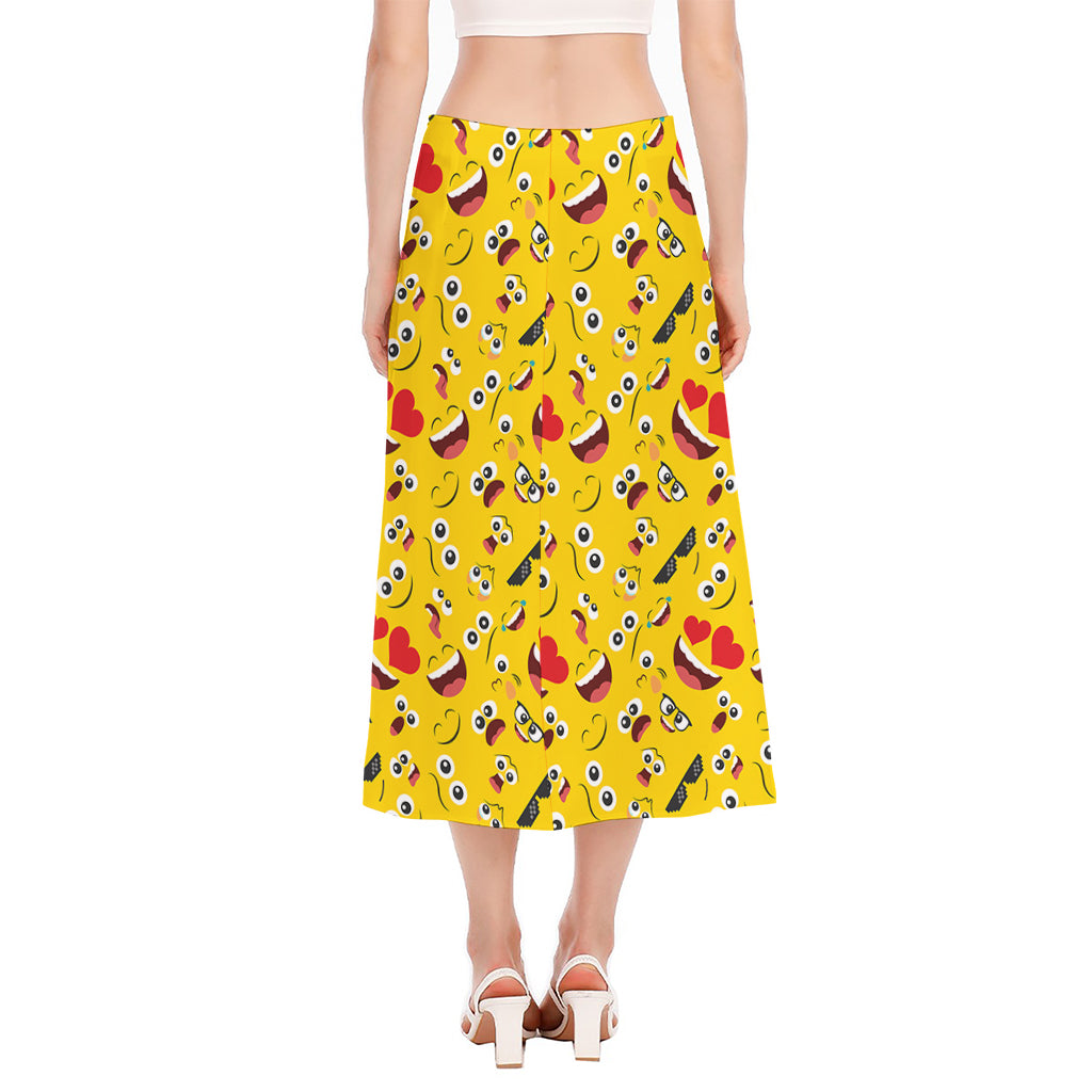 Funny Emoji Pattern Print Side Slit Midi Skirt