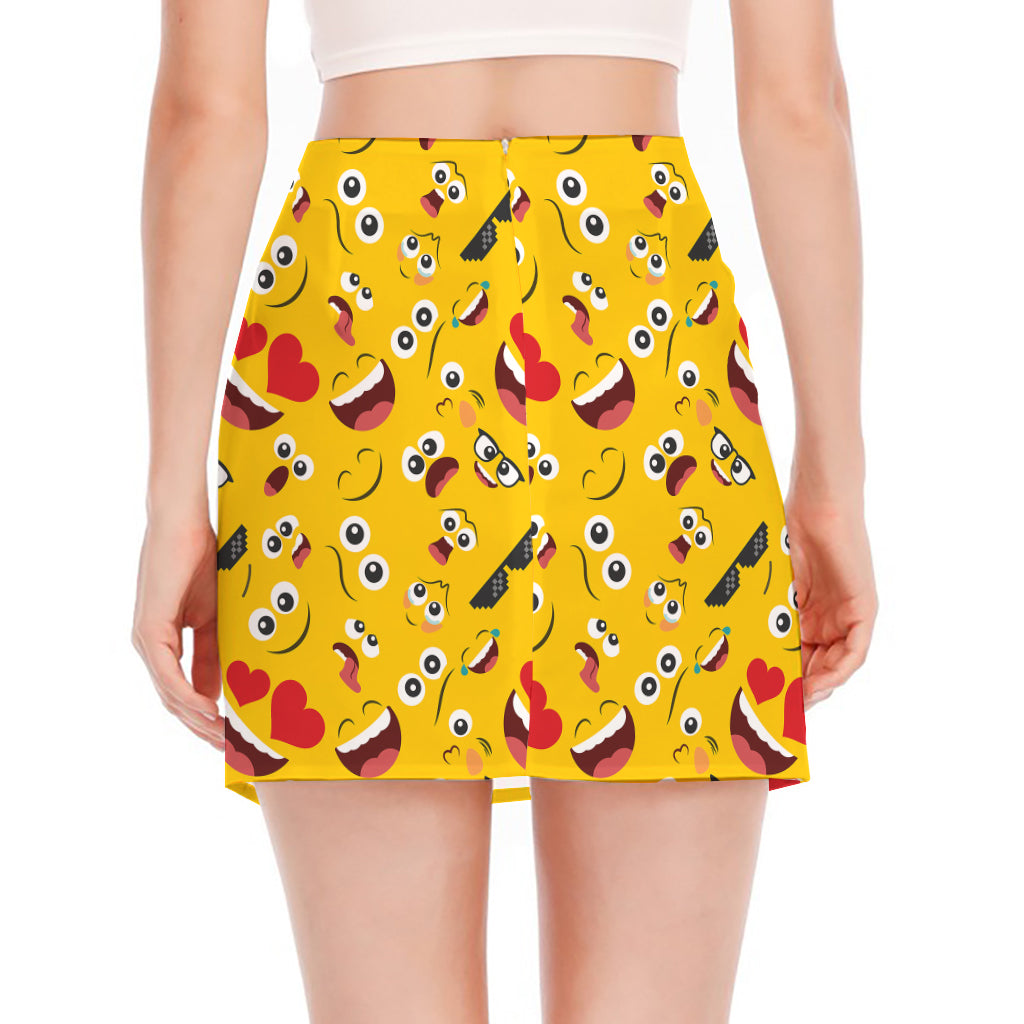 Funny Emoji Pattern Print Side Slit Mini Skirt