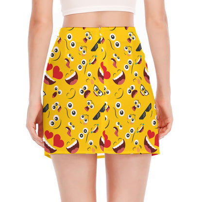 Funny Emoji Pattern Print Side Slit Mini Skirt