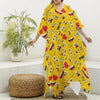 Funny Emoji Pattern Print Silk V-Neck Kaftan Dress