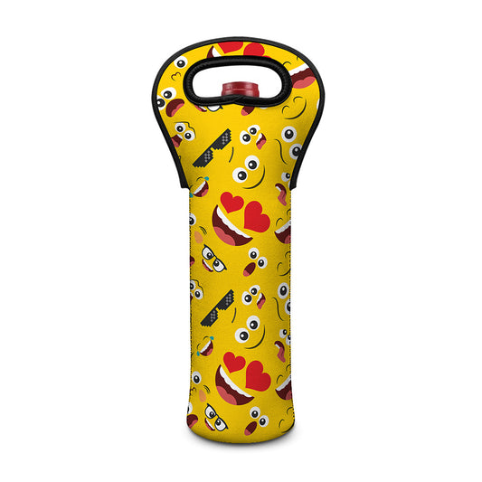 Funny Emoji Pattern Print Single Neoprene Wine Tote
