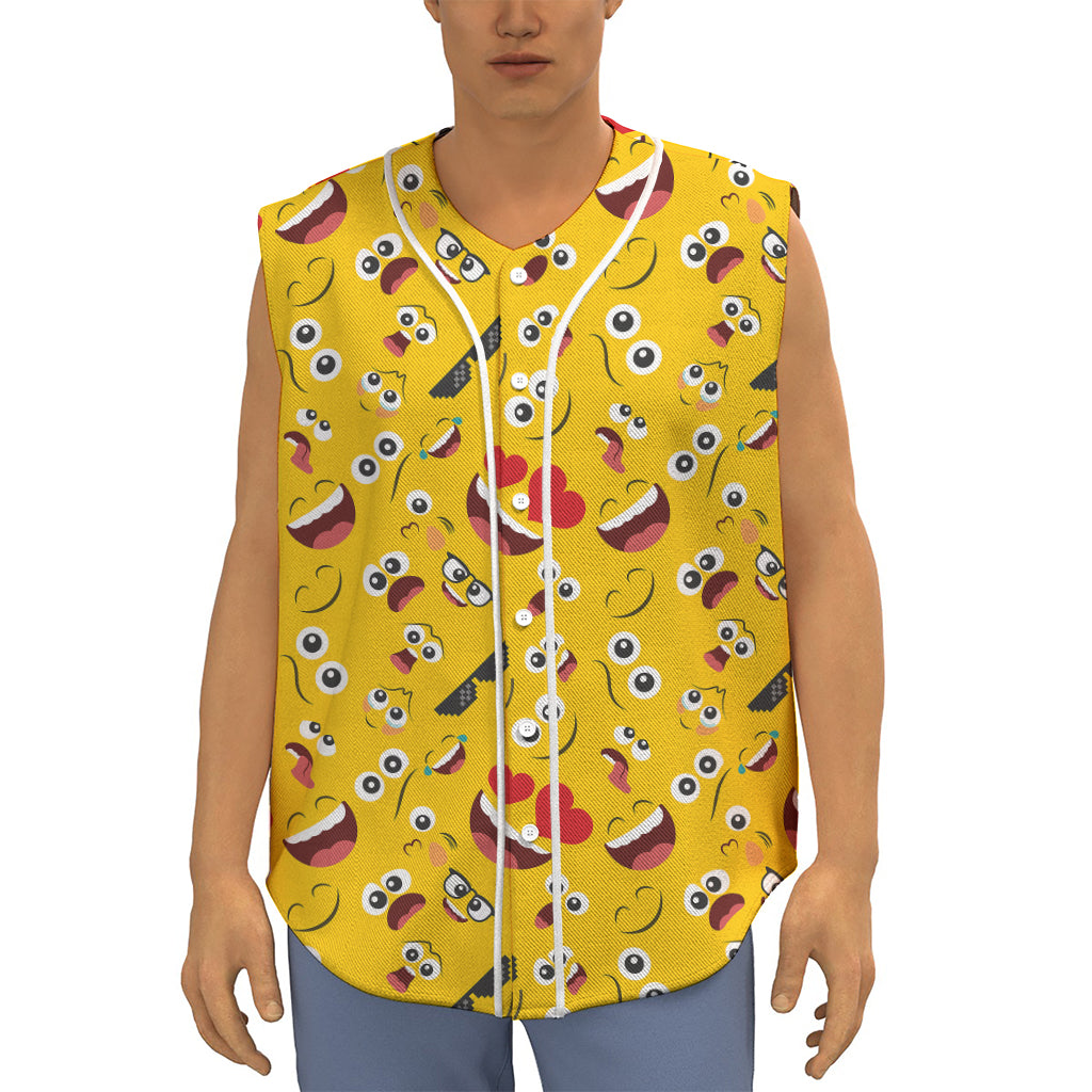 Funny Emoji Pattern Print Sleeveless Baseball Jersey