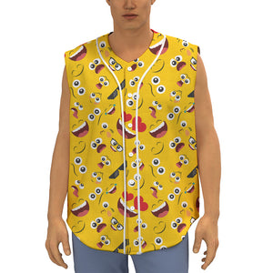 Funny Emoji Pattern Print Sleeveless Baseball Jersey