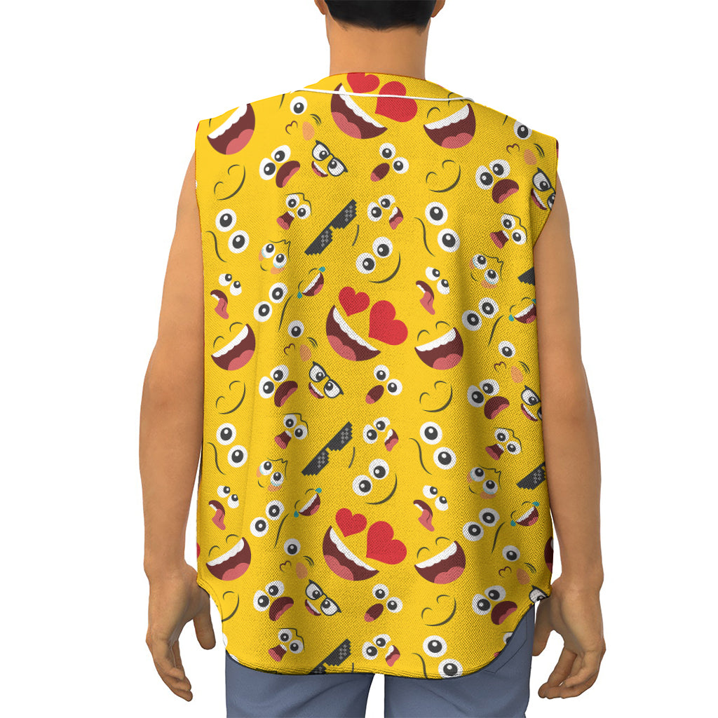 Funny Emoji Pattern Print Sleeveless Baseball Jersey