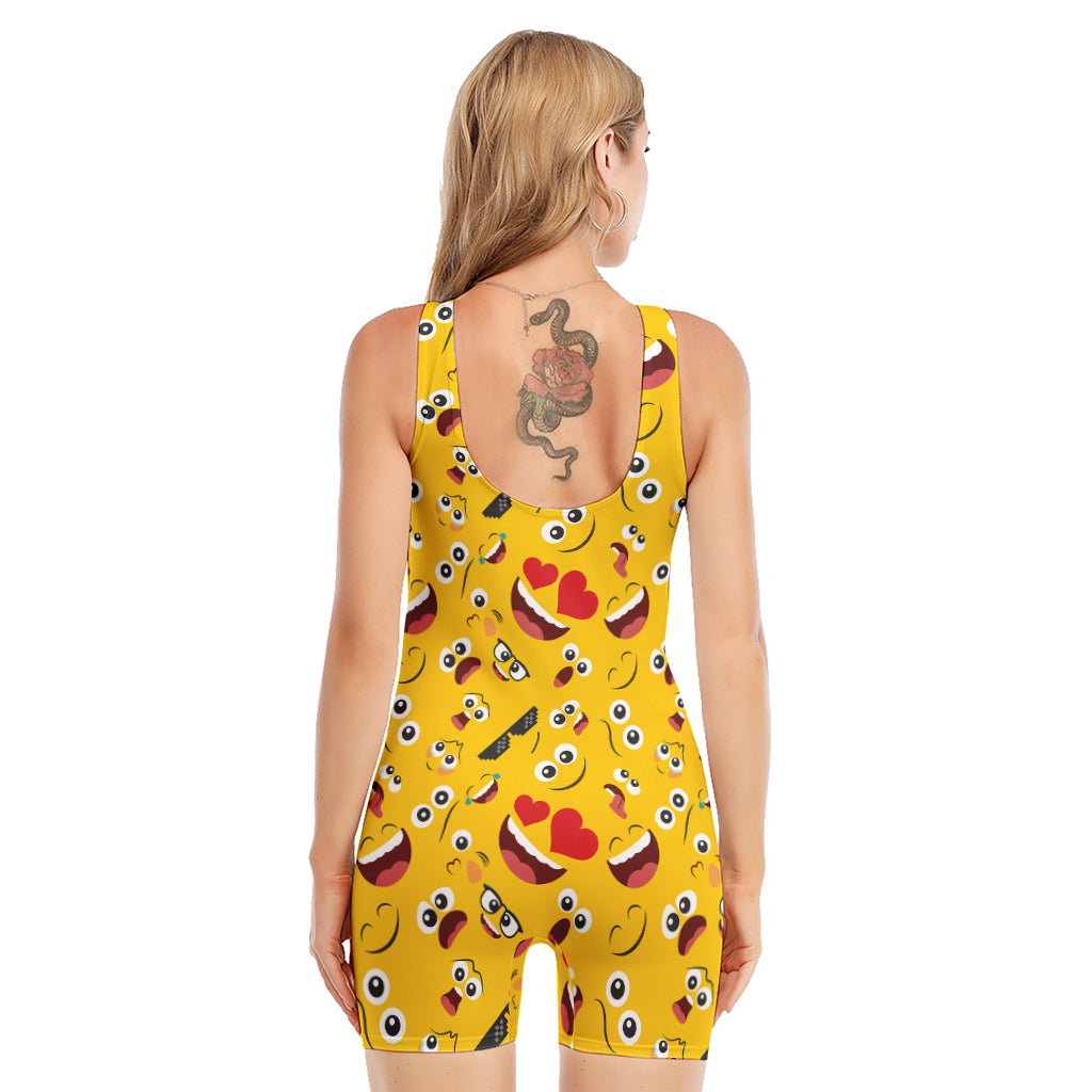 Funny Emoji Pattern Print Sleeveless One Piece Swimsuit