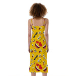 Funny Emoji Pattern Print Slim Fit Midi Cami Dress