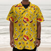 Funny Emoji Pattern Print Textured Short Sleeve Shirt