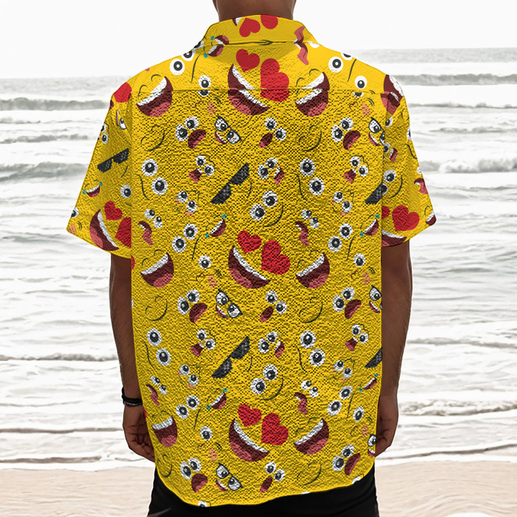 Funny Emoji Pattern Print Textured Short Sleeve Shirt